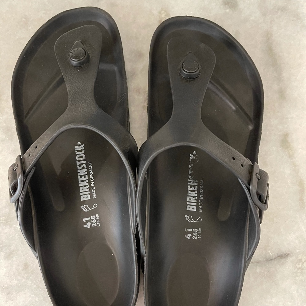 Black plastic Birkenstock’s